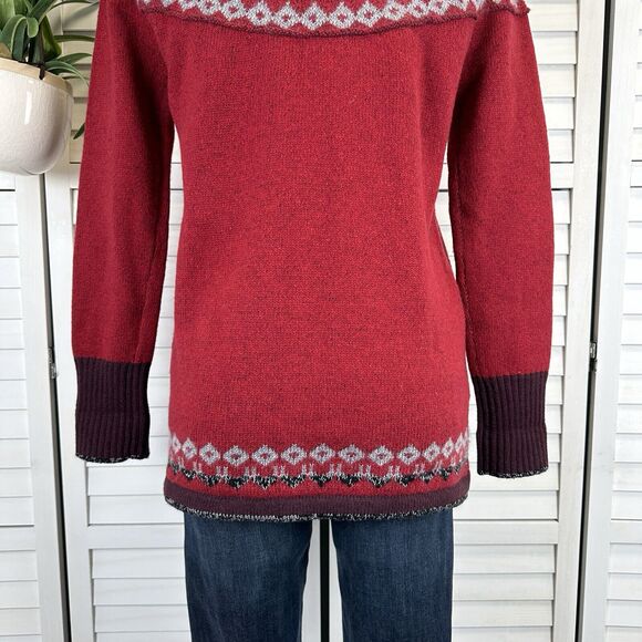 Eddie Bauer Red Wool Mohair Blend Fair Isle Holiday‎ Sweater Nordic Knit Size M - Picture 8 of 11